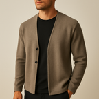 Men's plain knit cardigan with open front and buttons