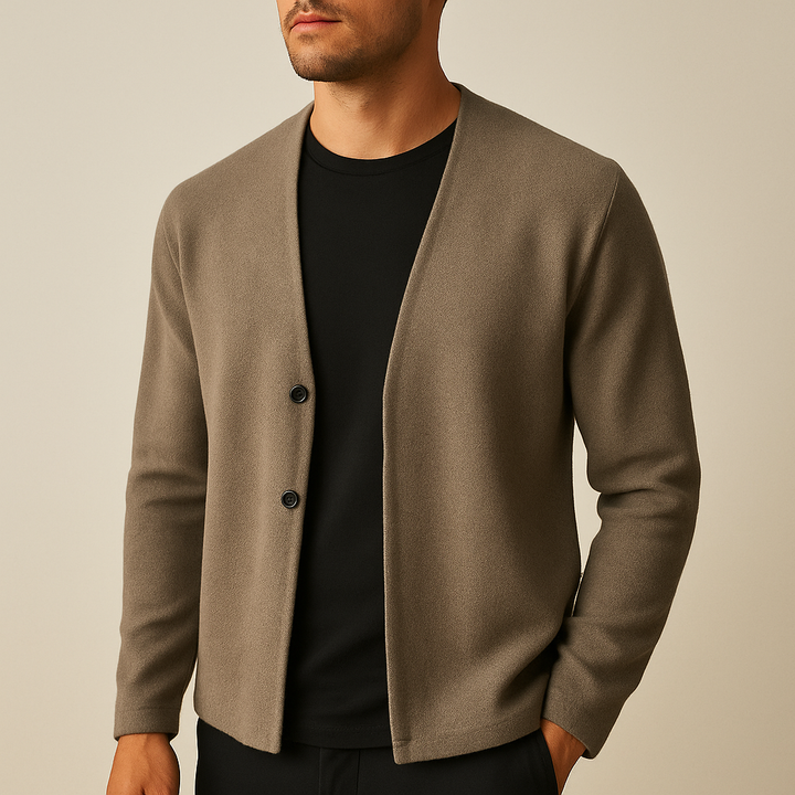 Men's plain knit cardigan with open front and buttons