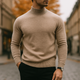 Men's plain ribbed mock neck sweater with long sleeves