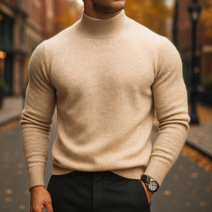 Men's plain ribbed mock neck sweater with long sleeves