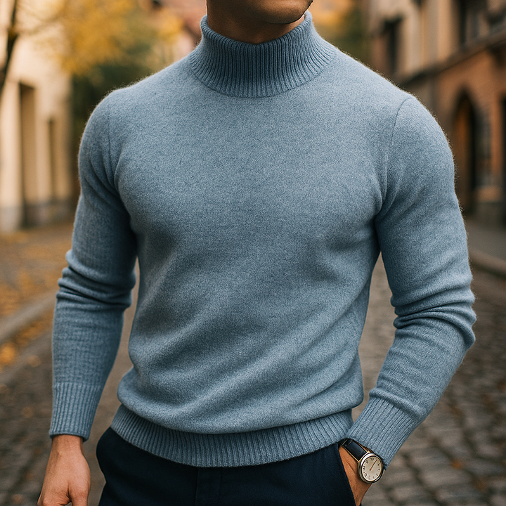 Men's plain ribbed mock neck sweater with long sleeves