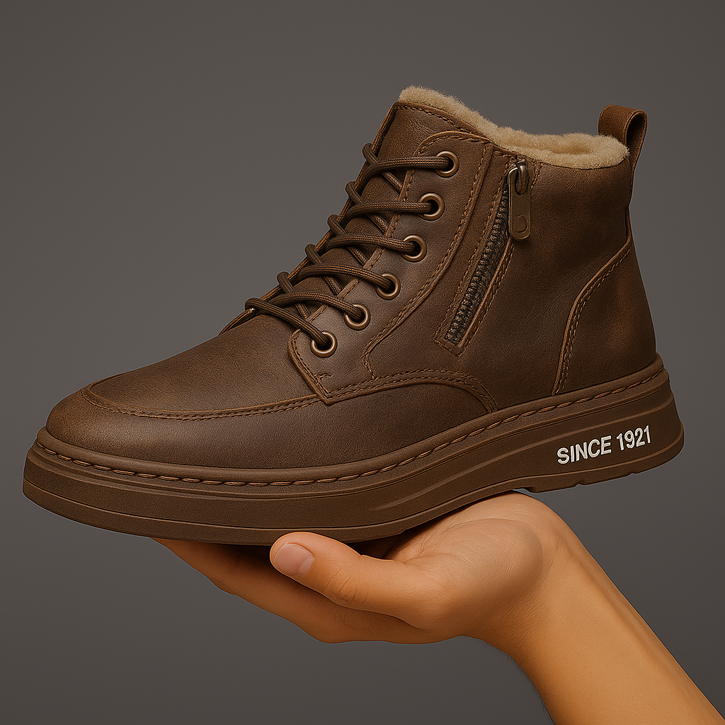 Shearling-trimmed lace-up ankle boots with side zip and ridged flat soles