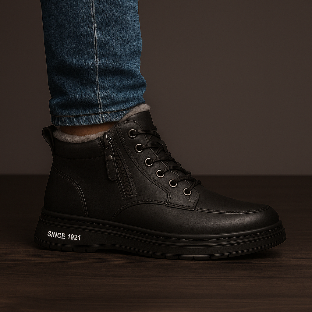 Shearling-trimmed lace-up ankle boots with side zip and ridged flat soles