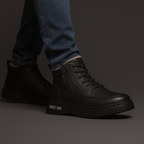 Shearling-trimmed lace-up ankle boots with side zip and ridged flat soles