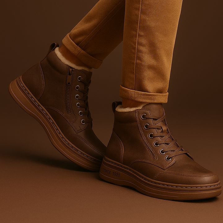 Shearling-trimmed lace-up ankle boots with side zip and ridged flat soles