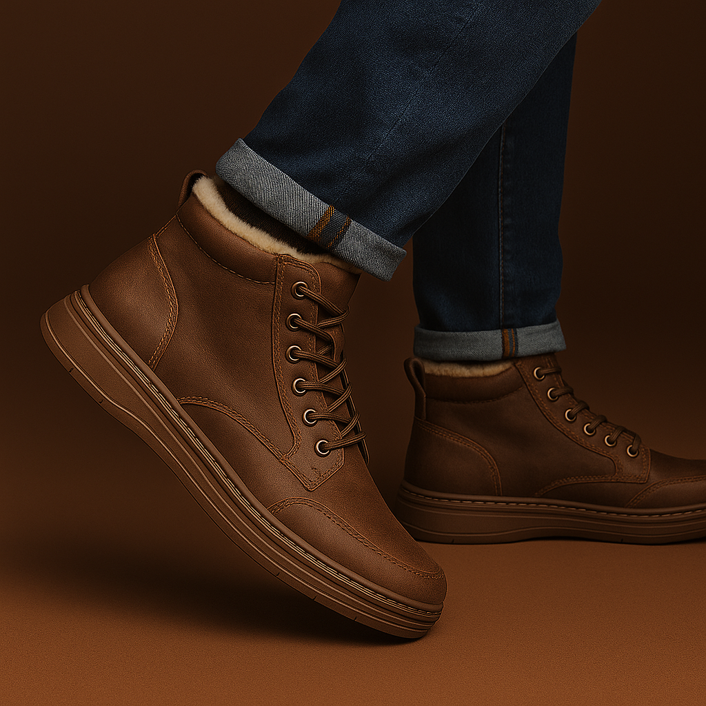 Shearling-trimmed lace-up ankle boots with side zip and ridged flat soles