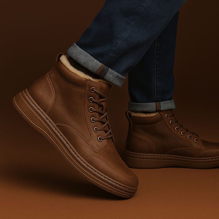 Shearling-trimmed lace-up ankle boots with side zip and ridged flat soles
