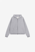 Unisex grey zip front hoodie with hood and pockets