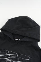 Black men's hoodie with white script chest and sleeve graphics