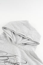 Men's grey hoodie with black script graphic, hood and kangaroo pocket