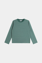 Women's green and white striped long sleeve shirt
