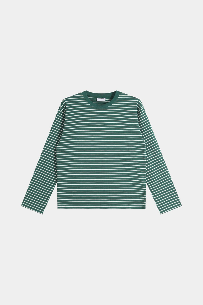Women's green and white striped long sleeve shirt