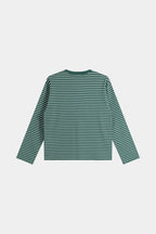 Women's green and white striped long sleeve shirt