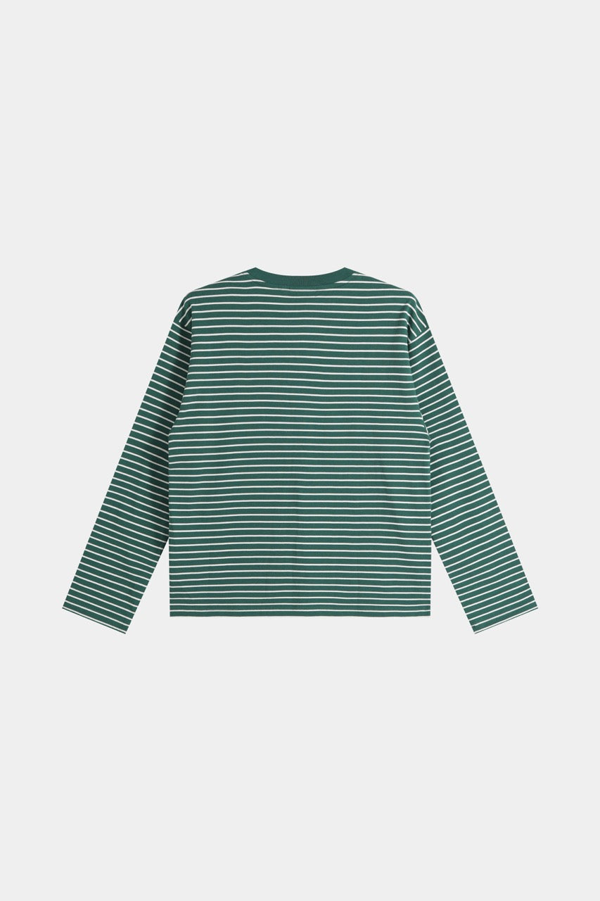 Women's green and white striped long sleeve shirt