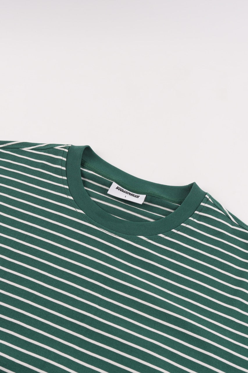 Women's green and white striped long sleeve shirt