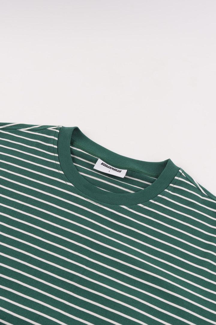 Women's green and white striped long sleeve shirt