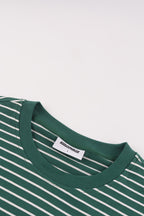 Women's green and white striped long sleeve shirt