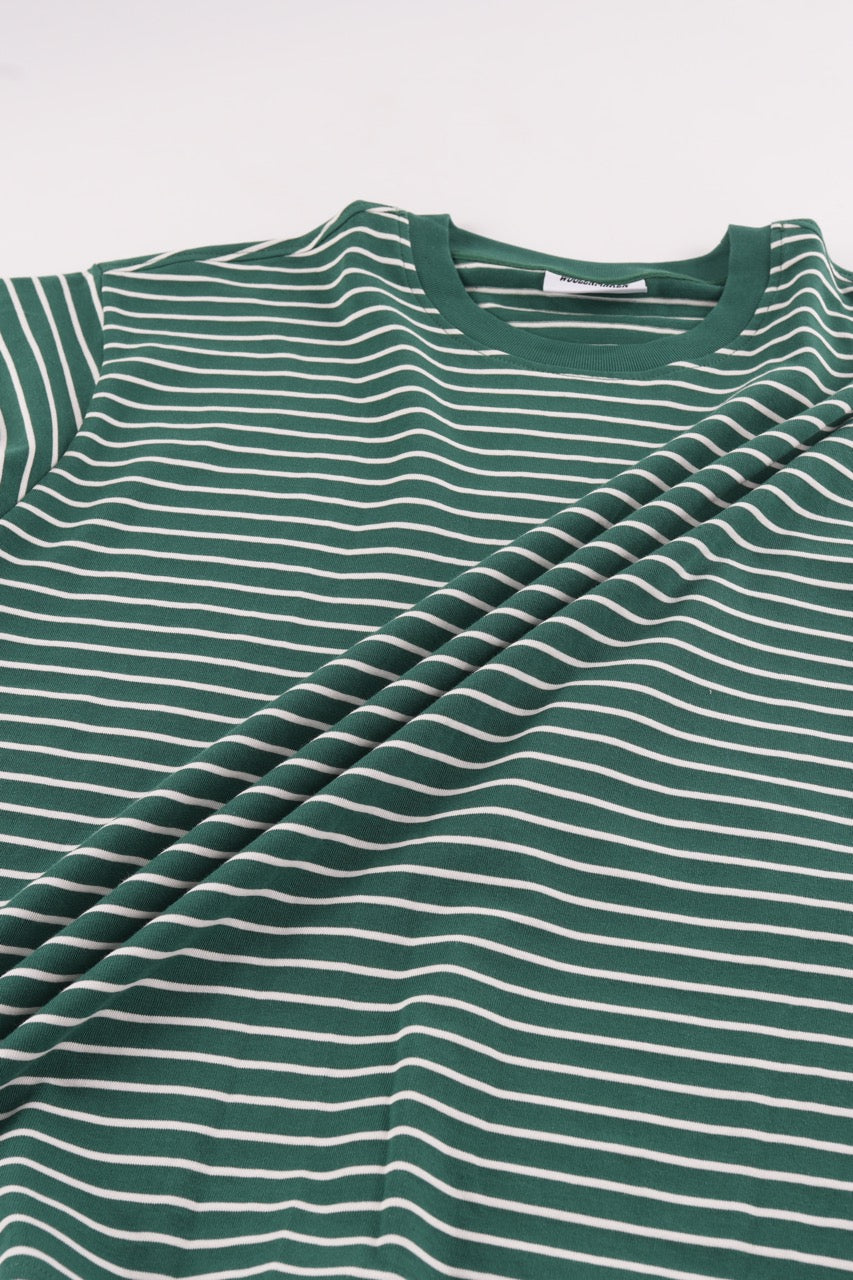 Women's green and white striped long sleeve shirt