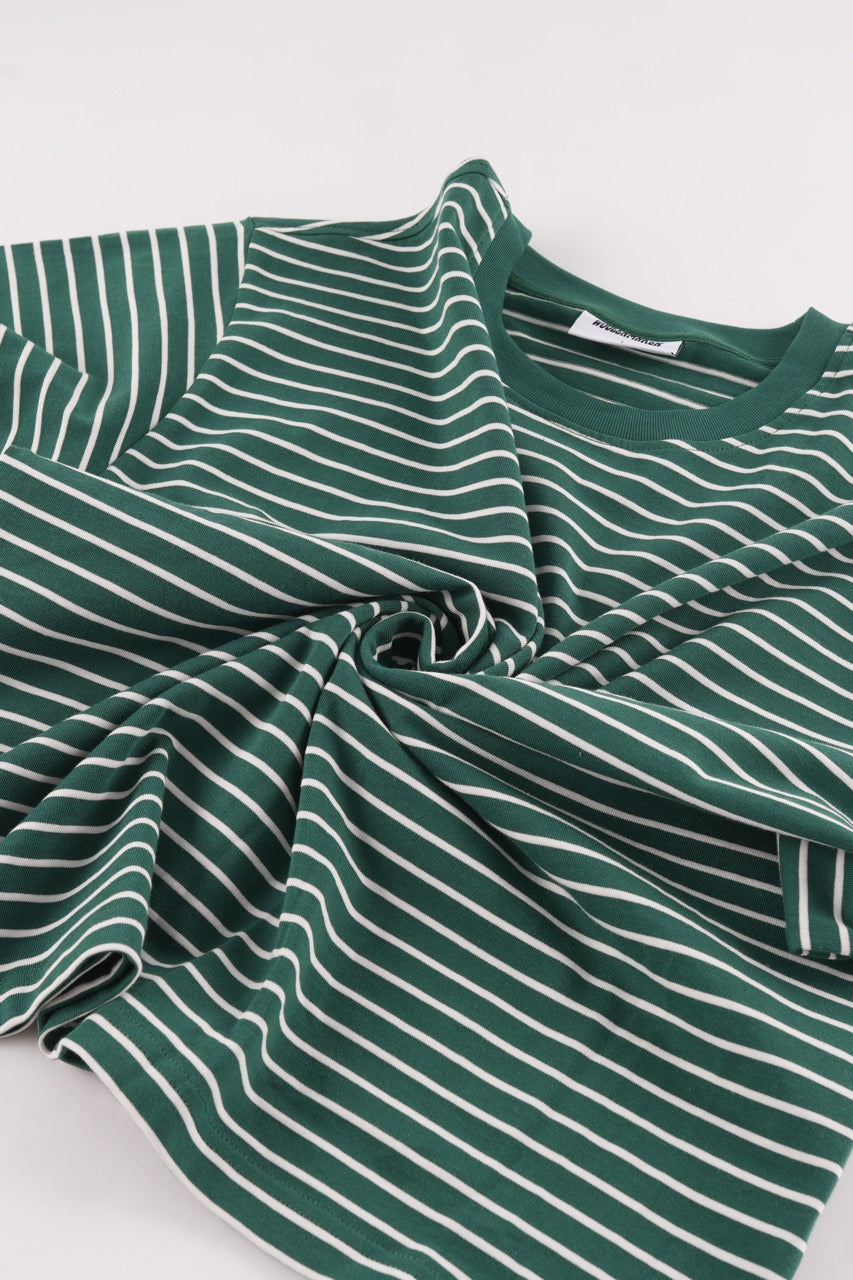 Women's green and white striped long sleeve shirt