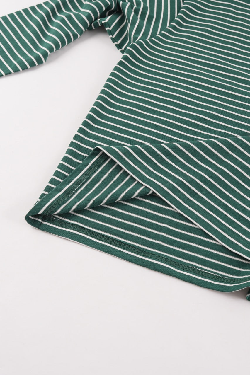 Women's green and white striped long sleeve shirt