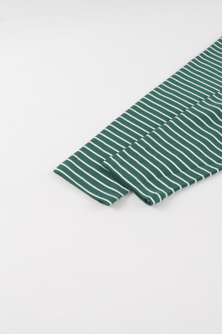 Women's green and white striped long sleeve shirt