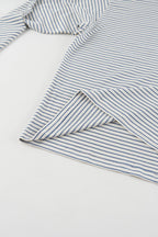 Blue and white striped long-sleeve crew-neck shirt
