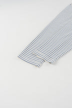 Blue and white striped long-sleeve crew-neck shirt