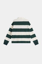 Green and cream striped rugby sweatshirt with collar