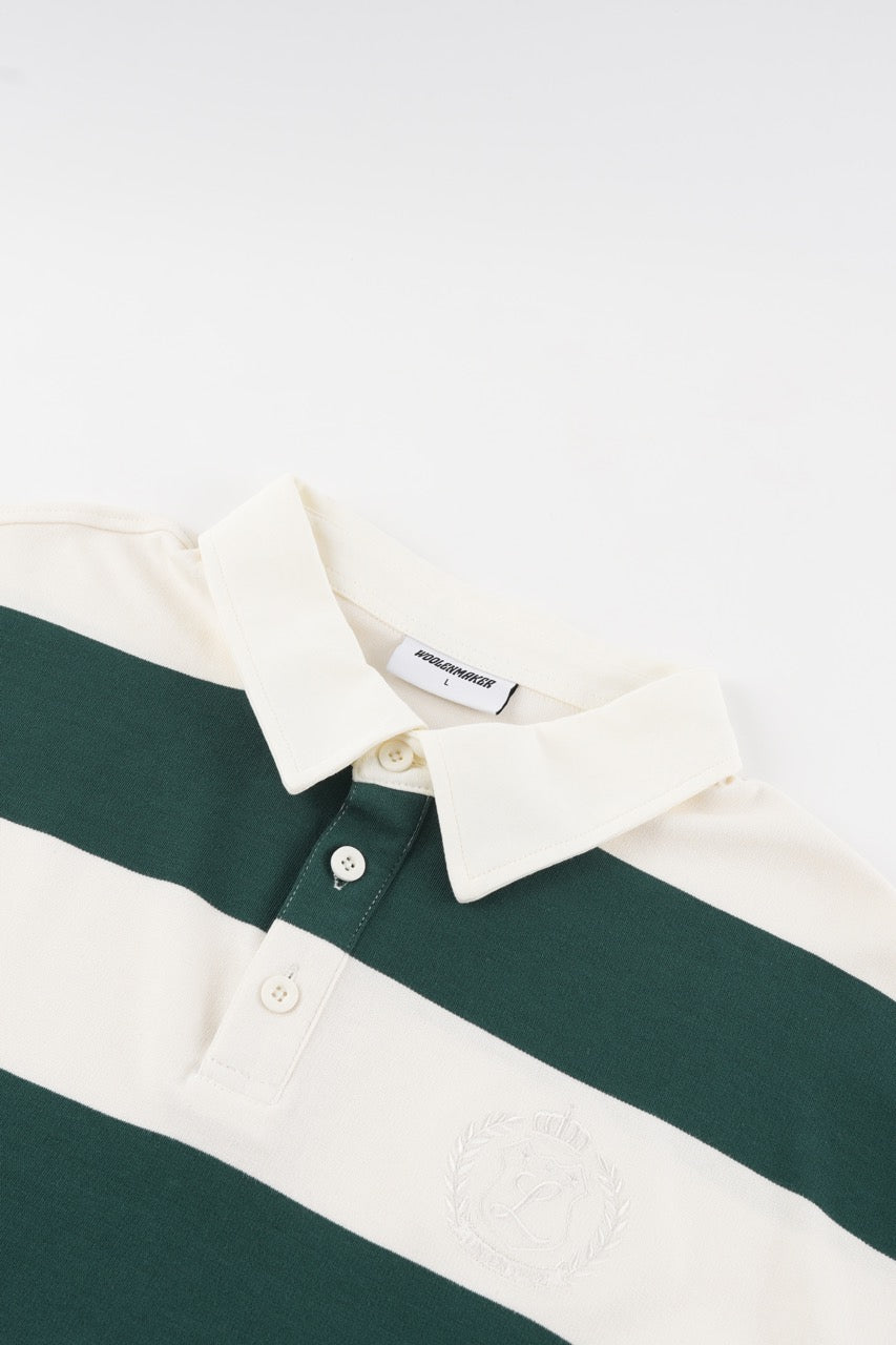 Green and cream striped rugby sweatshirt with collar