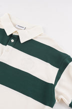 Green and cream striped rugby sweatshirt with collar