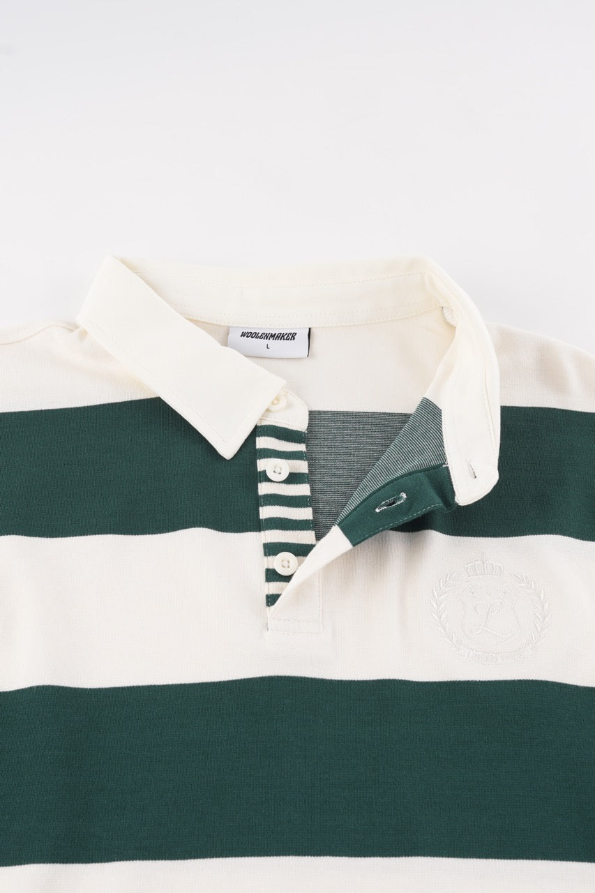 Green and cream striped rugby sweatshirt with collar