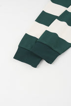 Green and cream striped rugby sweatshirt with collar