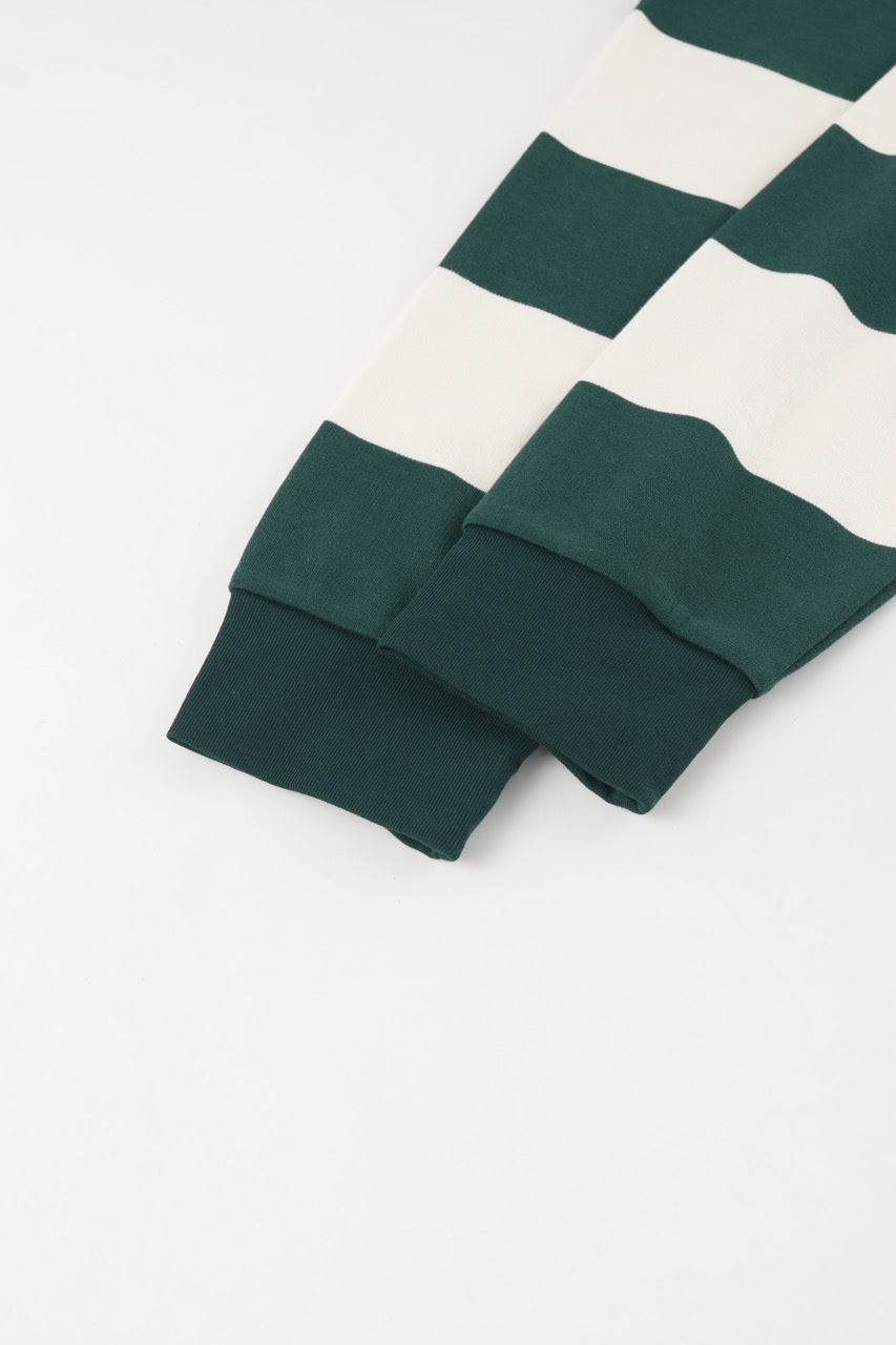 Green and cream striped rugby sweatshirt with collar