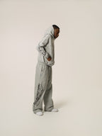 Men's grey hoodie with black script graphic, hood and kangaroo pocket