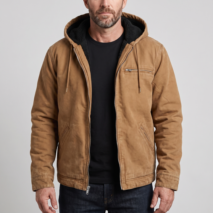 Men's Fleece-Lined Hooded Canvas Work Jacket