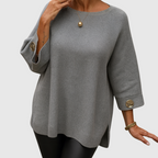 Women's round-neck sweater with three-quarter sleeves and button cuffs