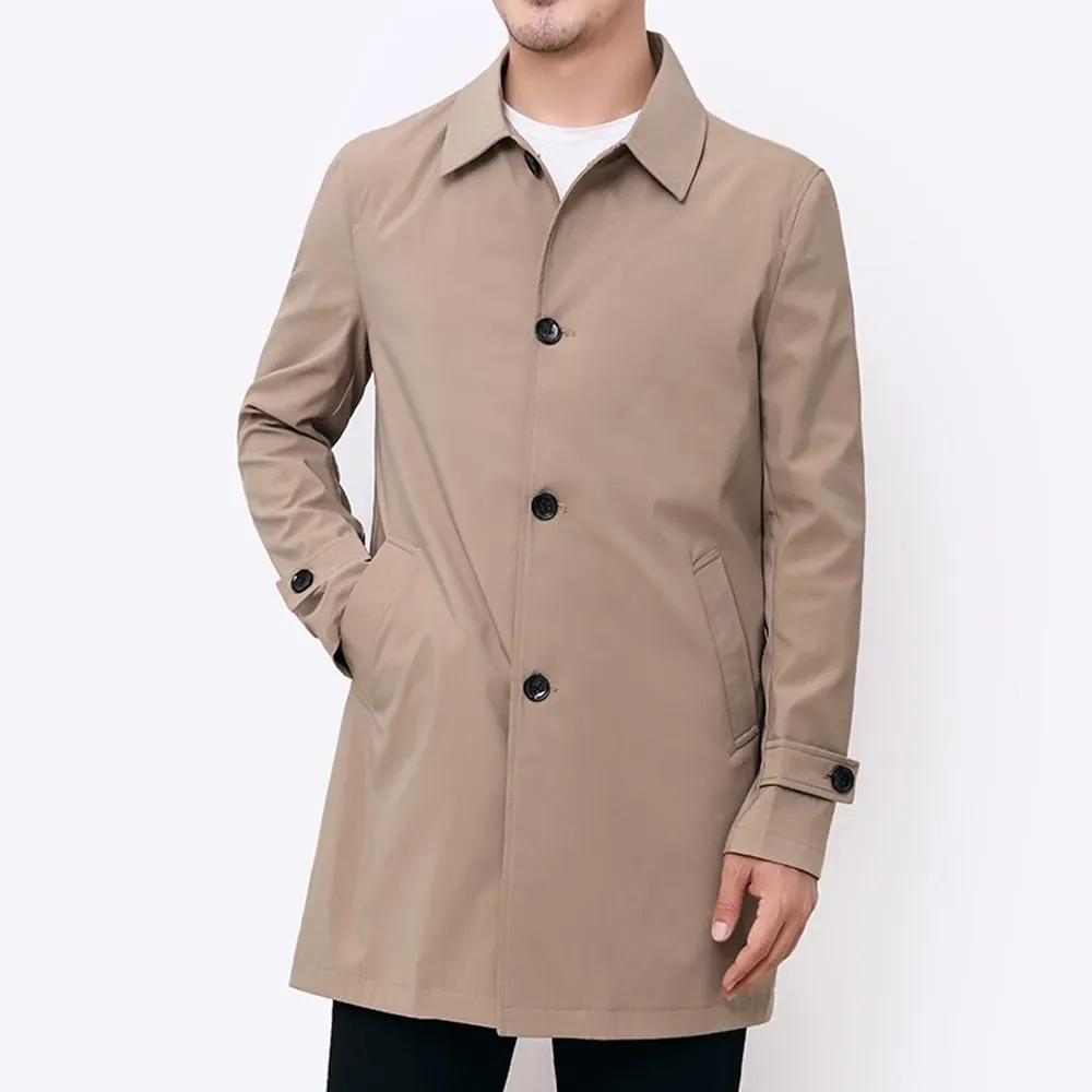 Men's Single-Breasted Mid-Length Trench Coat