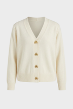 Women's V-neck cardigan with decorative heart-shaped buttons