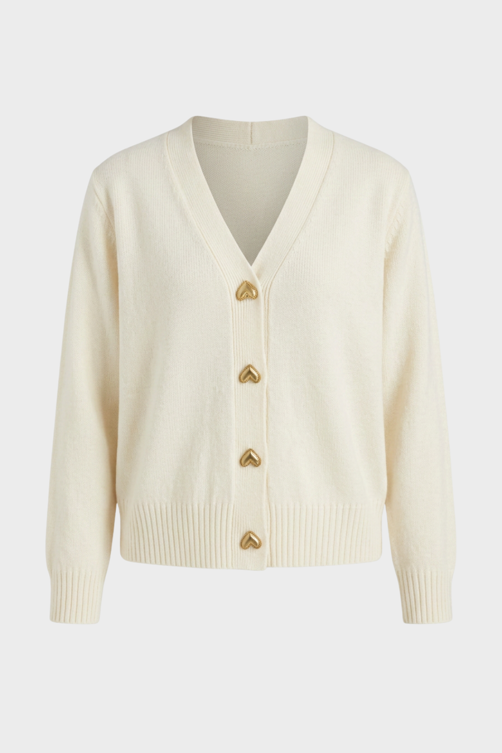 Women's V-neck cardigan with decorative heart-shaped buttons