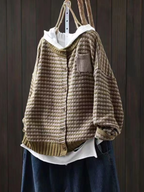 Women's textured knit cardigan with button front and chest patch pocket
