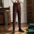 Men's pleated corduroy trousers in coffee and blue