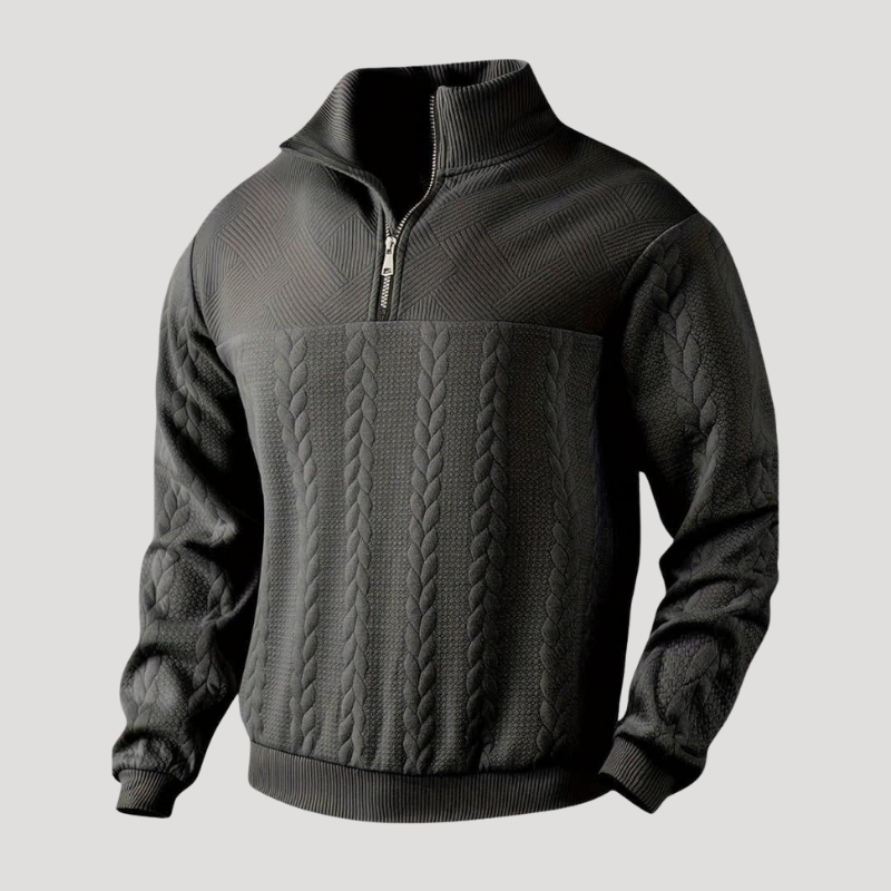 Men's cable knit half-zip sweater with high neck