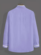 Men's long-sleeve grandad collar shirt with contrast cuff and chest pocket trims