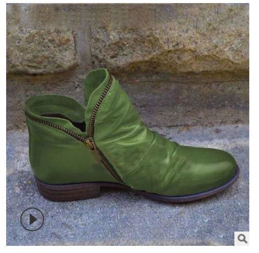 Women's ankle boots with ruched panels, side zips and low heels