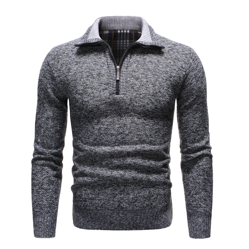 Men's textured half-zip jumper with turn-down collar