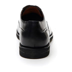 Men's black lace-up Oxford shoe with almond toe and low heel