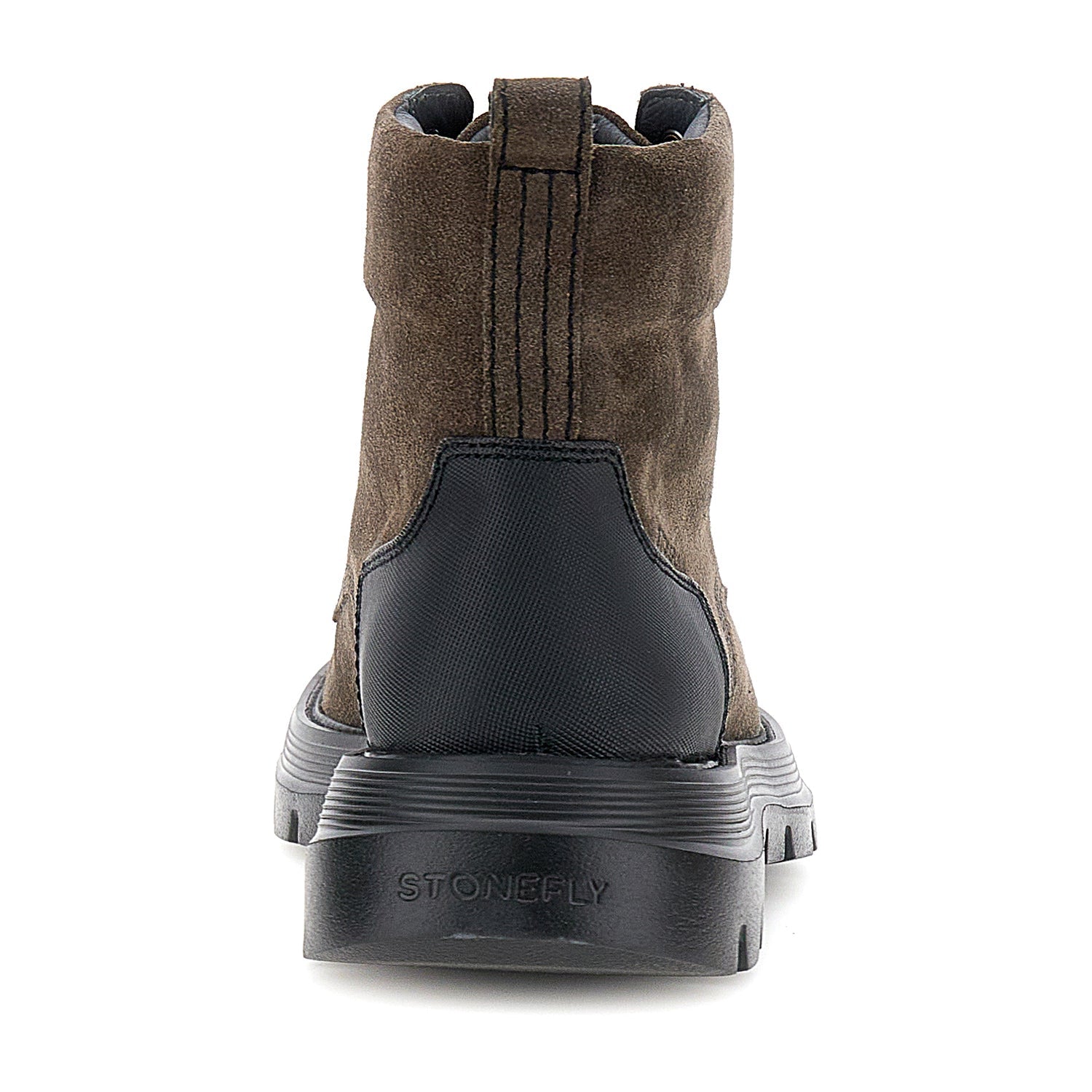 Dark brown mid-height lace-up combat boots with black sole