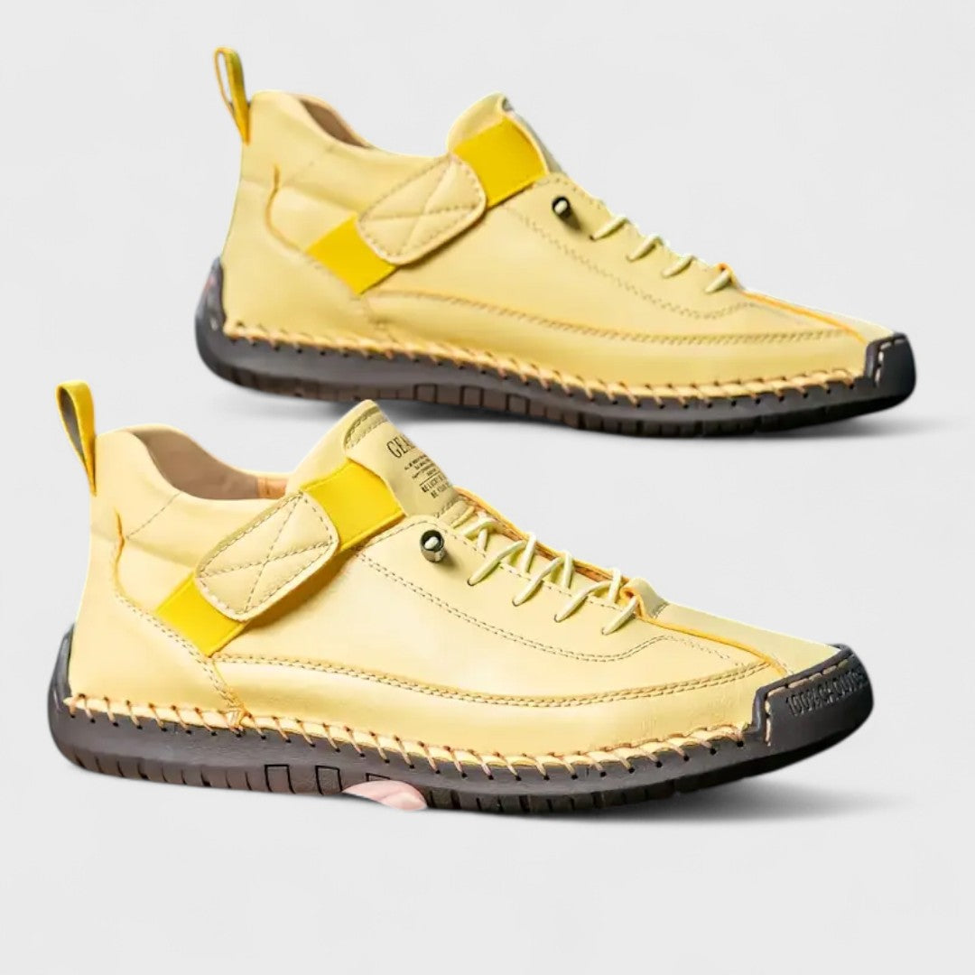 Women's lace-up casual sneakers with ankle strap, stitched panels and textured sole