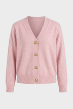 Women's V-neck cardigan with decorative heart-shaped buttons