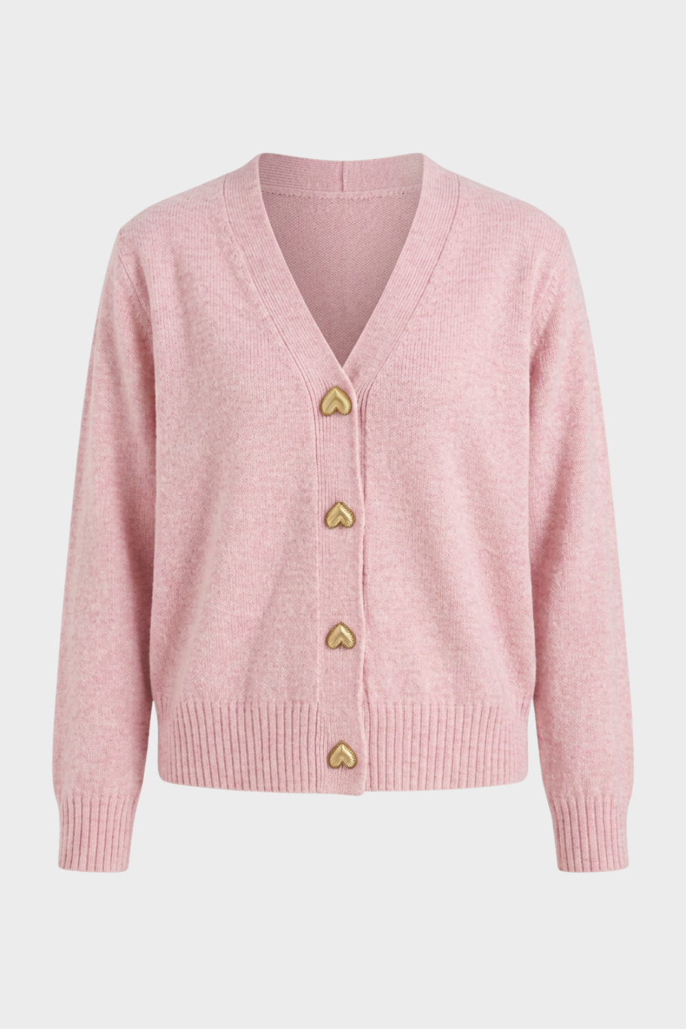 Women's V-neck cardigan with decorative heart-shaped buttons